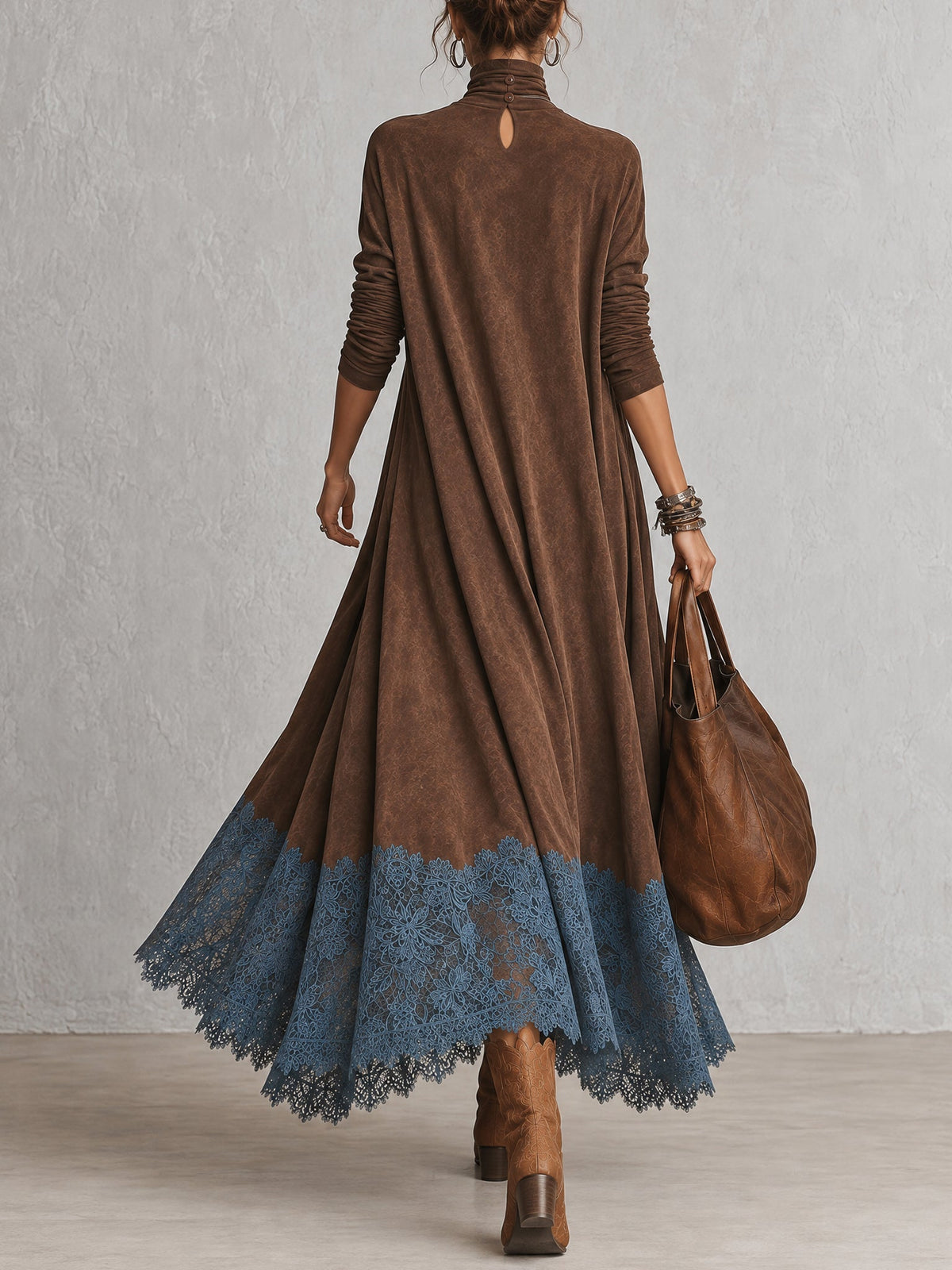 PIERA - ROBE LONGUE EFFET DAIM OURLET DENTELLE