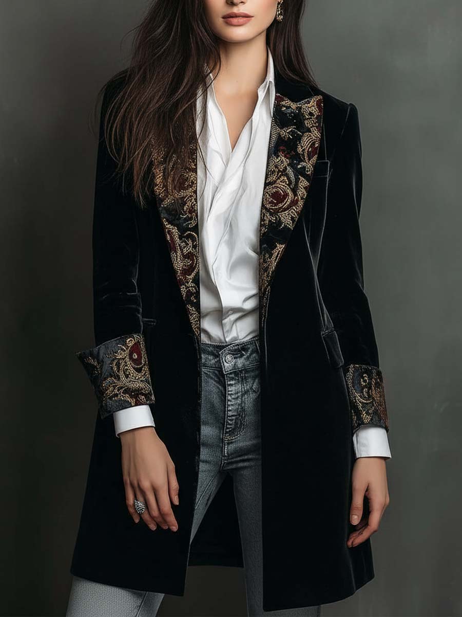 CAMILLA - BLAZER CINTRÉ IMPRIMÉ BAROQUE NOIR
