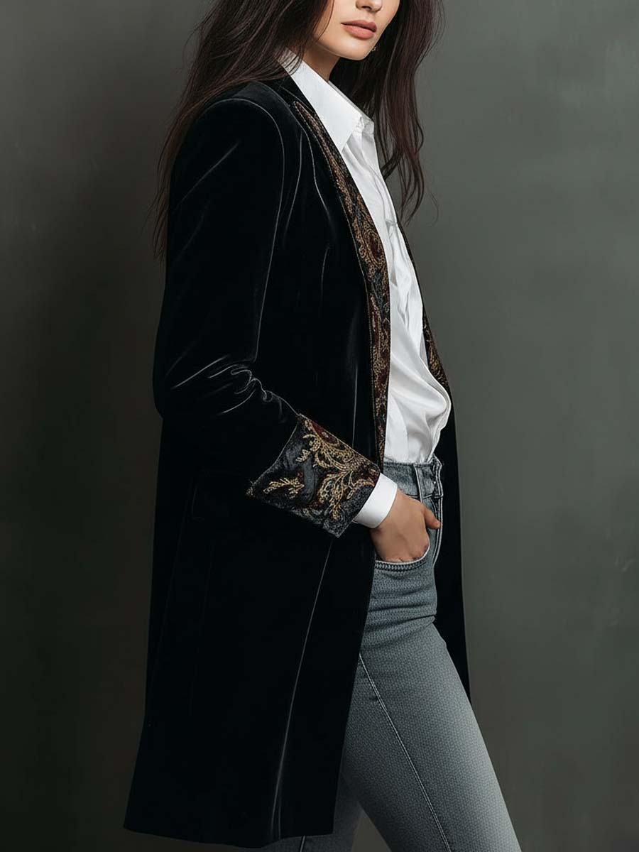 CAMILLA - BLAZER CINTRÉ IMPRIMÉ BAROQUE NOIR
