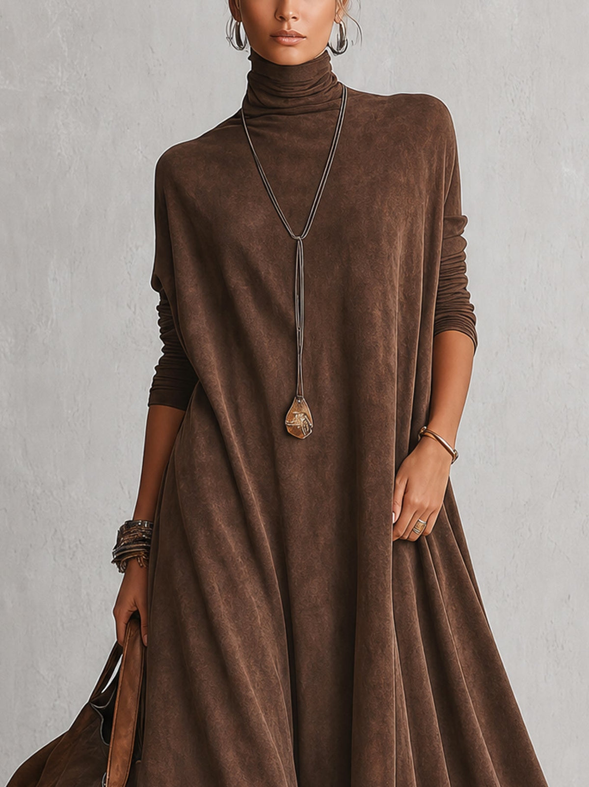 PIERA - ROBE LONGUE EFFET DAIM OURLET DENTELLE