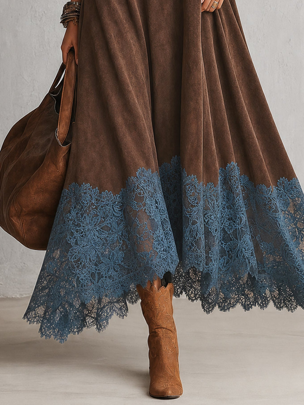 PIERA - ROBE LONGUE EFFET DAIM OURLET DENTELLE