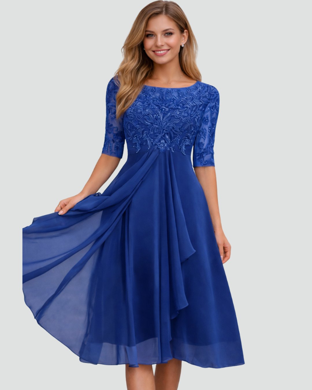 DORETHA - ROBE MI-LONGUE DENTELLE ET TULLE