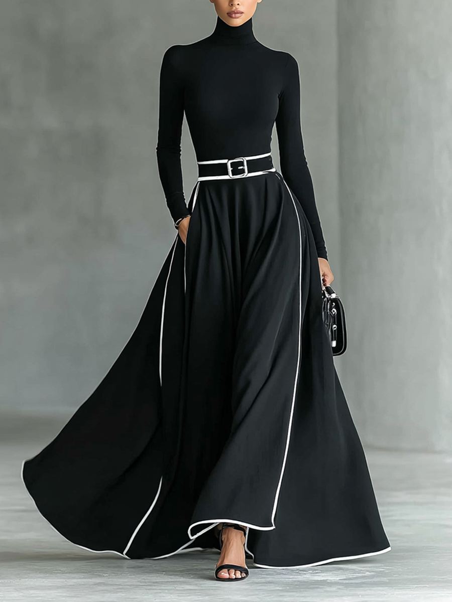 GINA - ROBE MAXI NOIRE COL MONTANT