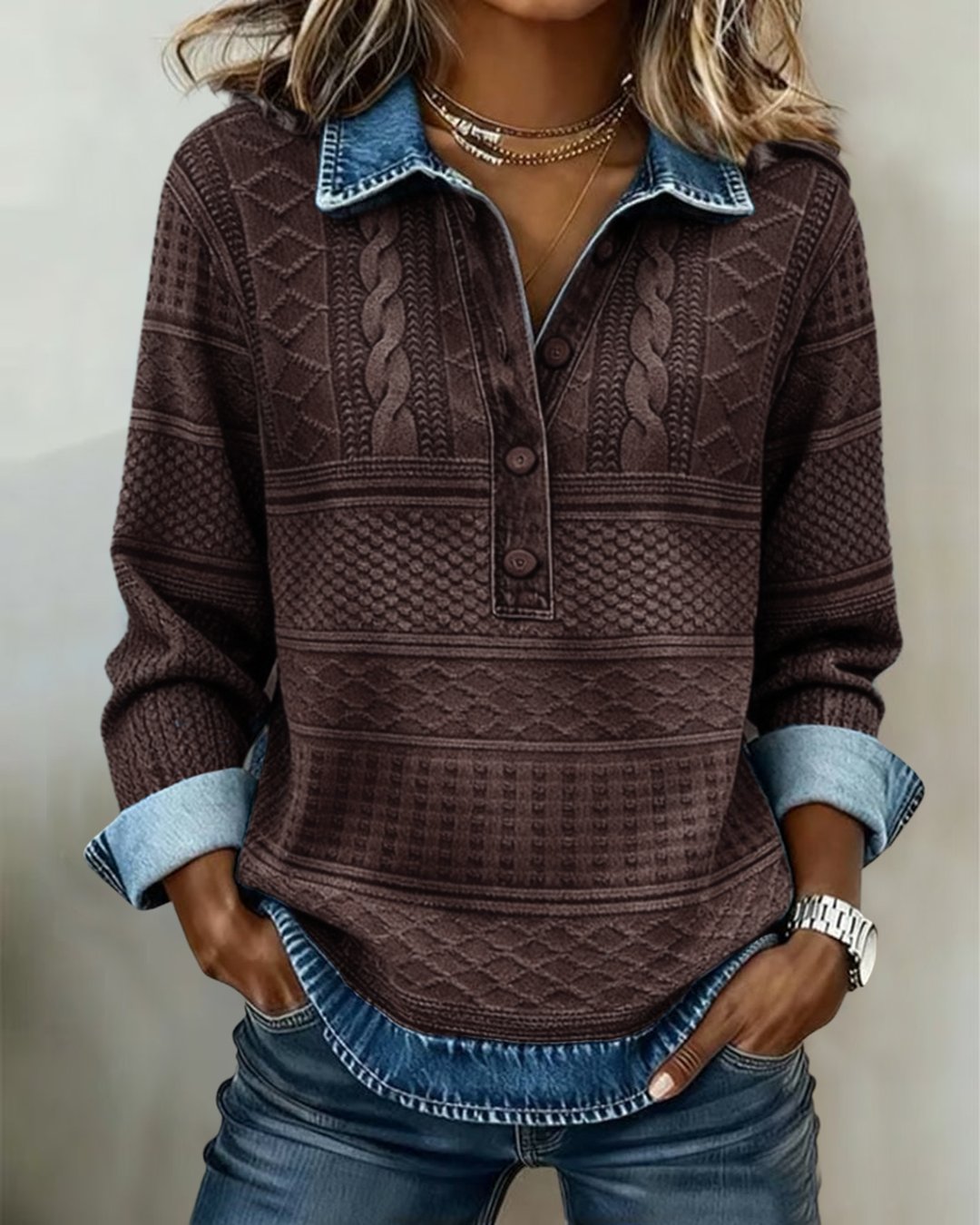 LENA - SWEAT COL BOUTONNÉ MI-HAUTEUR