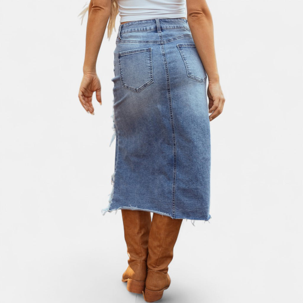 STACI - JUPE LONGUE TAILLE HAUTE EN JEAN