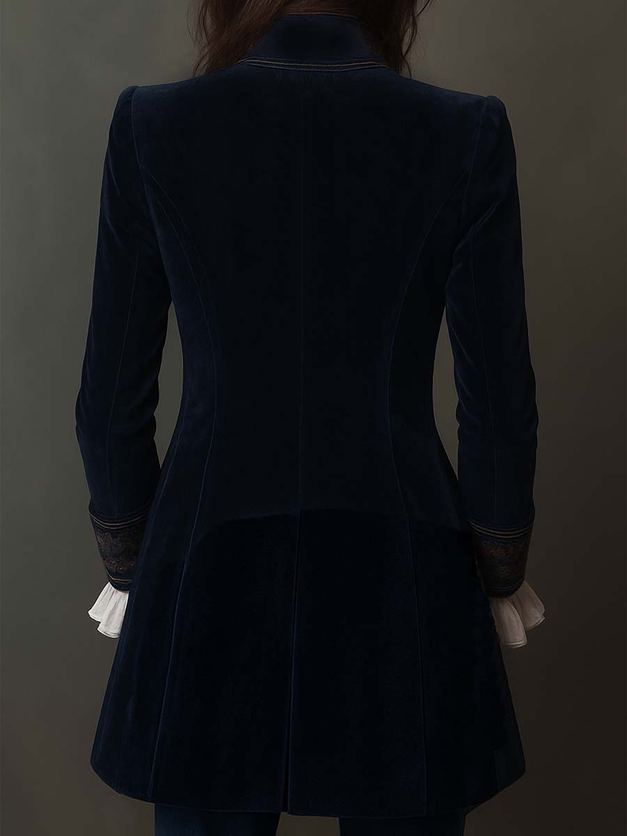 ADRIANA - VESTE LONGUE BRODÉE VINTAGE BLEU MARINE