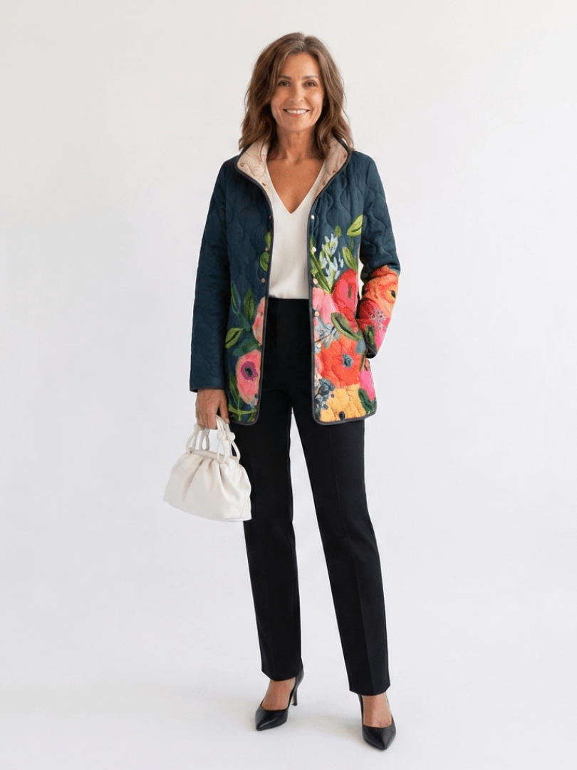 LÉA - VESTE MATELASSÉE À FLEURS PEINTES