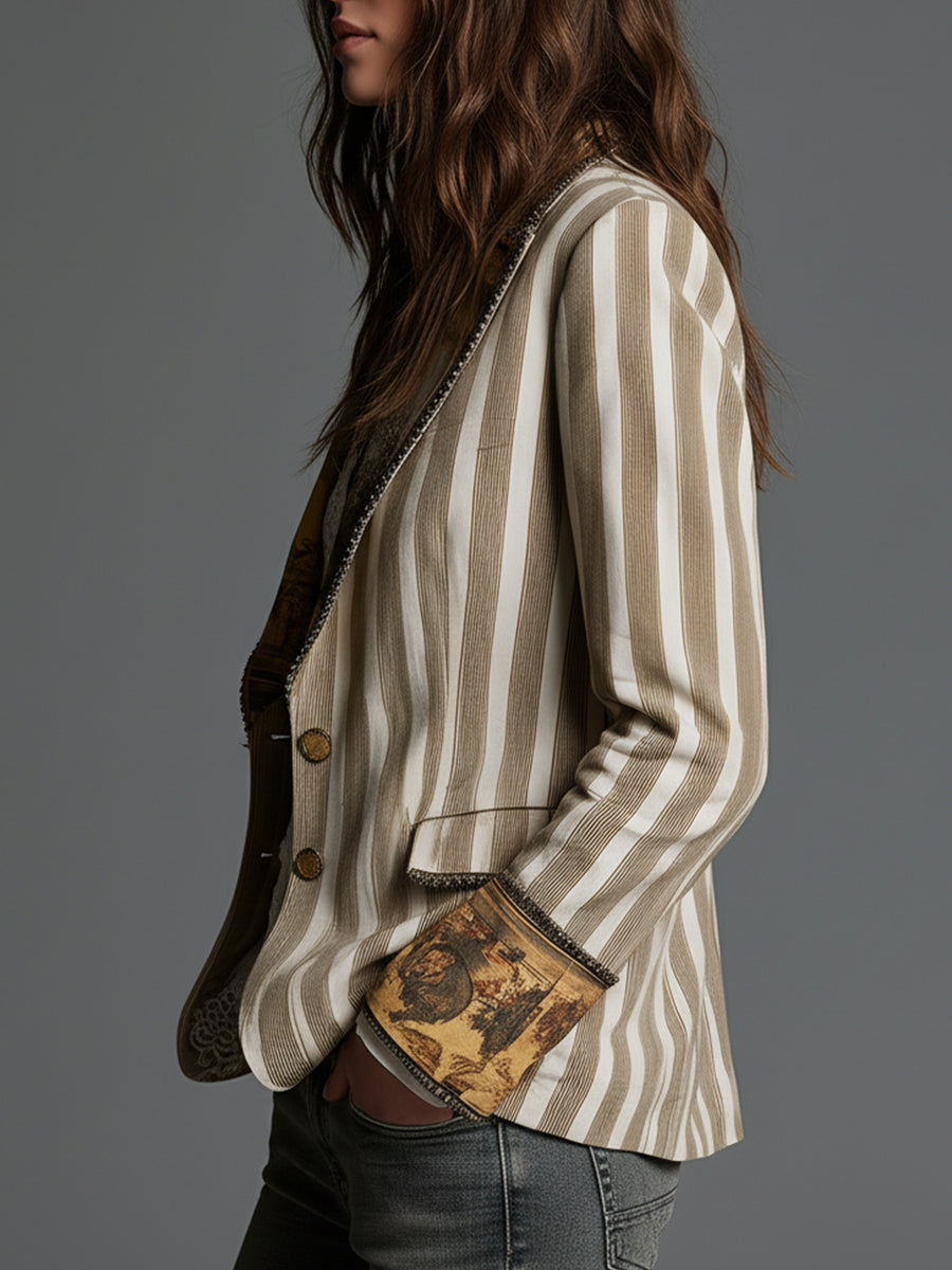 ROSANNA - BLAZER BOHÈME RAYÉ COL IMPRIMÉ