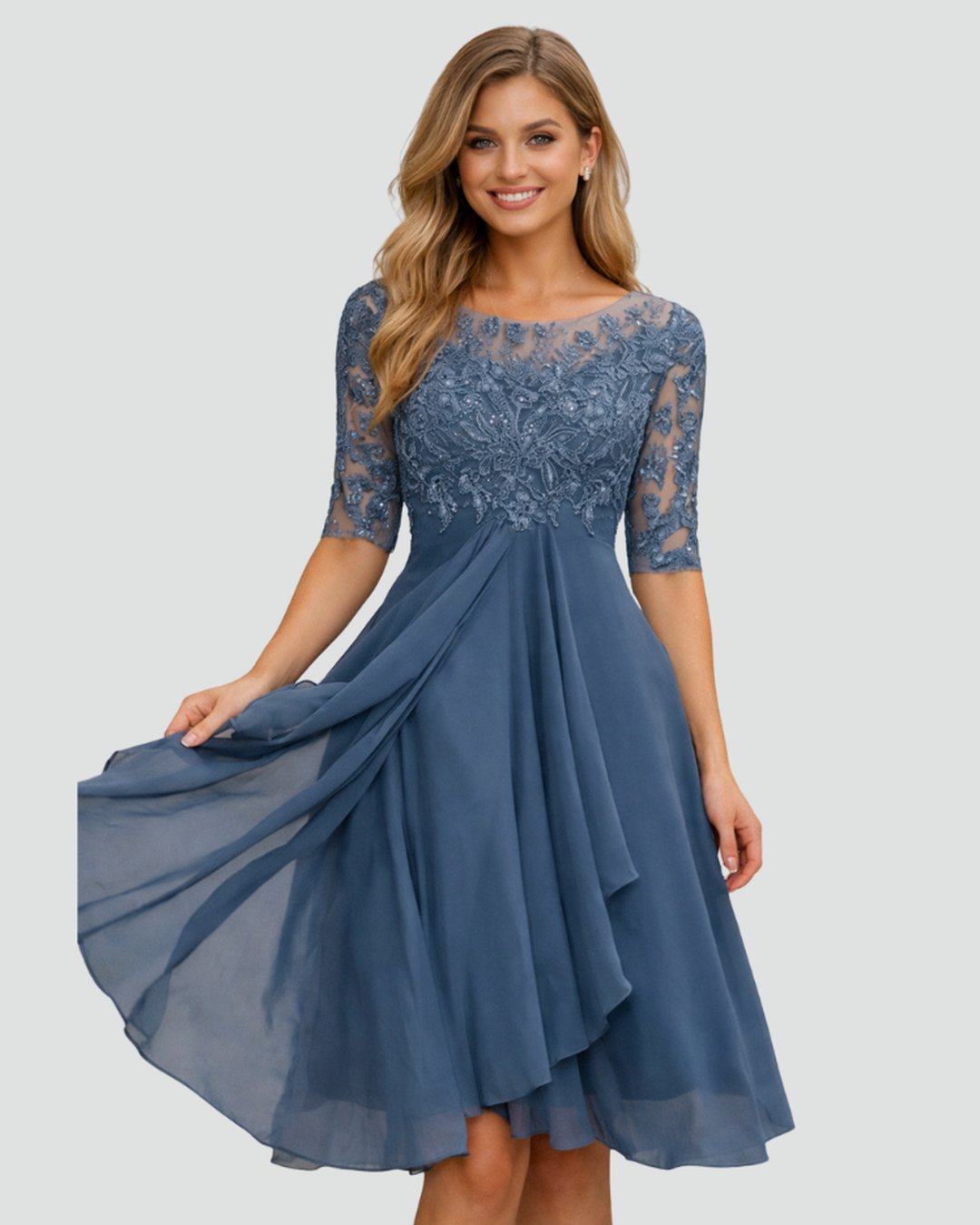 DORETHA - ROBE MI-LONGUE DENTELLE ET TULLE