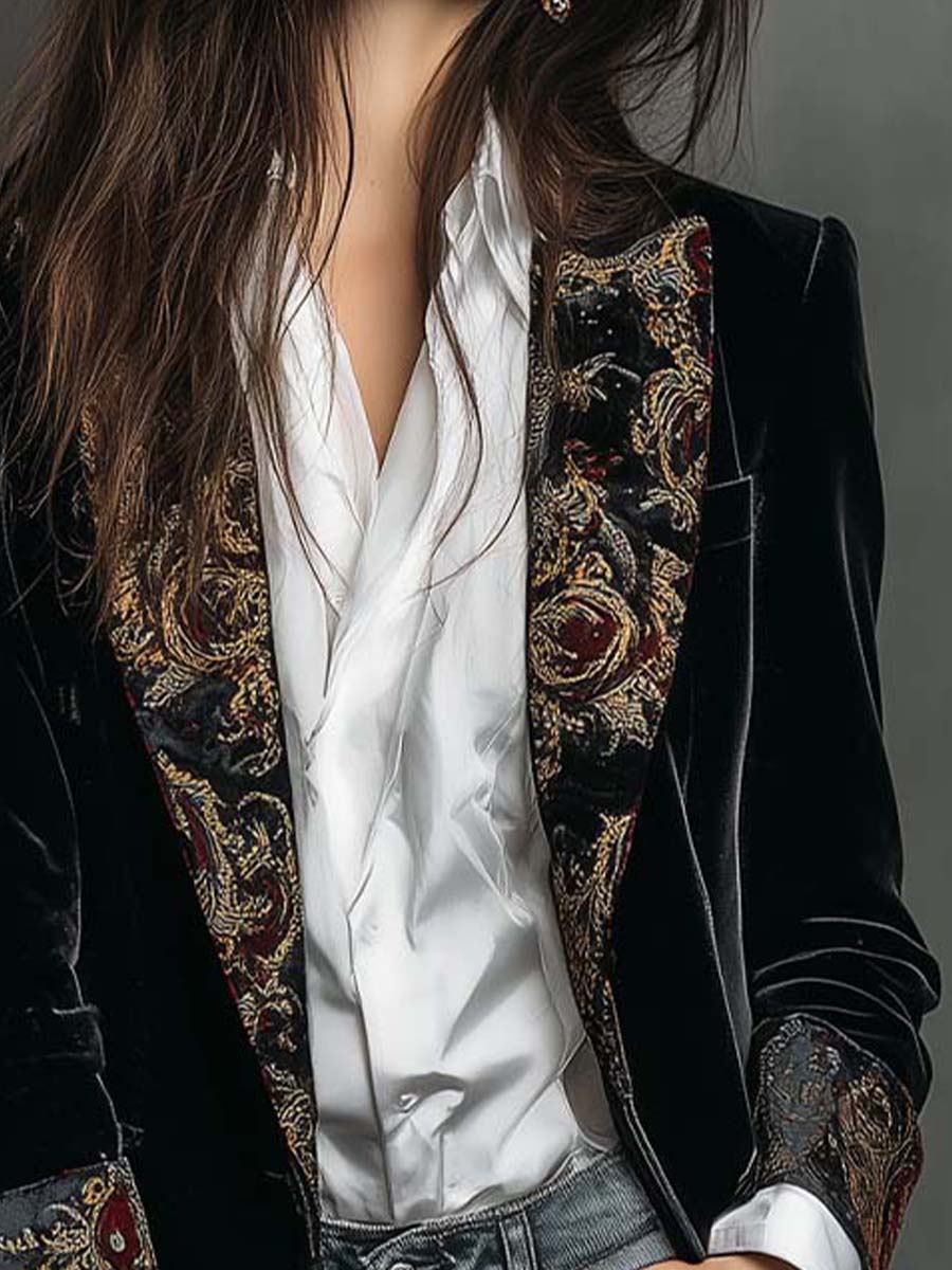 CAMILLA - BLAZER CINTRÉ IMPRIMÉ BAROQUE NOIR