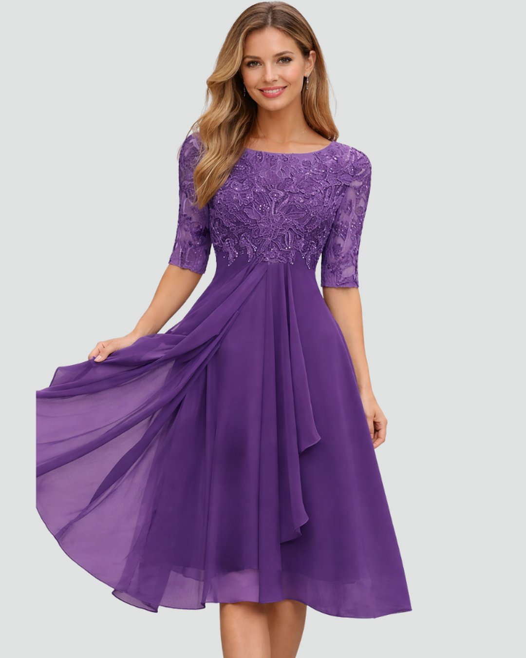 DORETHA - ROBE MI-LONGUE DENTELLE ET TULLE