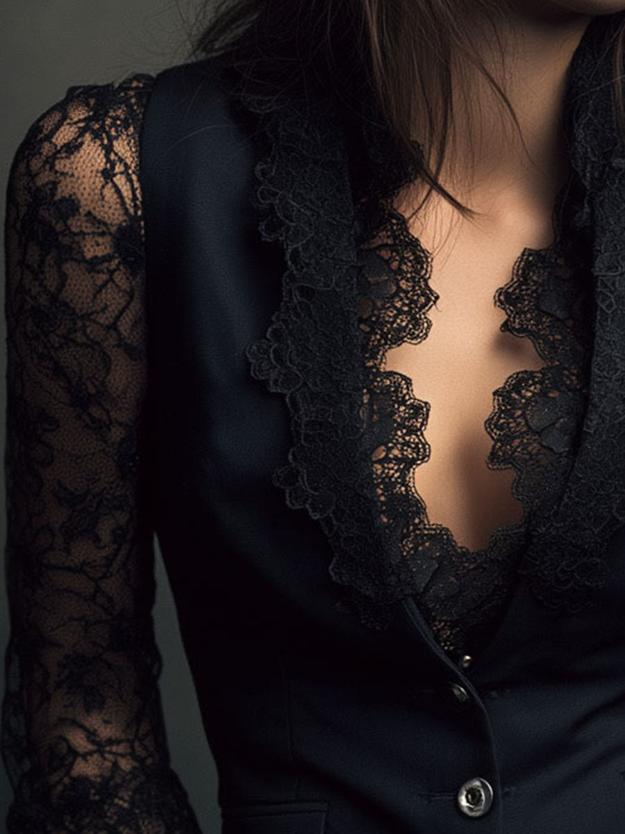 VITTORIA - BLAZER NOIR MANCHES SEMI-TRANSPARENTES