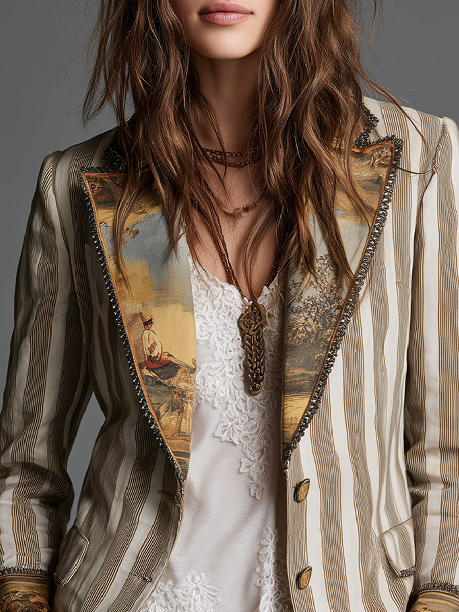 ROSANNA - BLAZER BOHÈME RAYÉ COL IMPRIMÉ