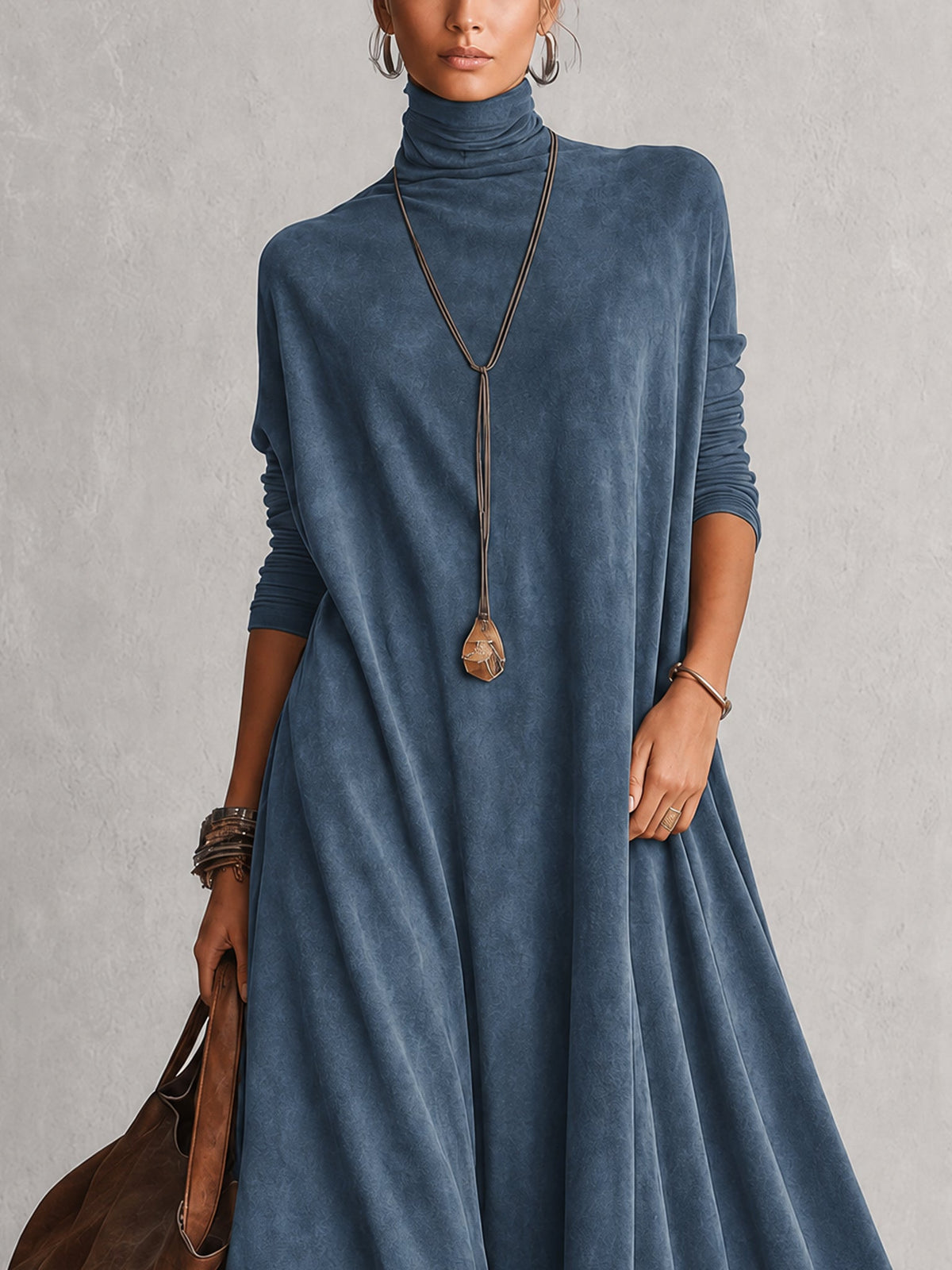 PETRA - ROBE LONGUE EFFET DAIM OURLET DENTELLE