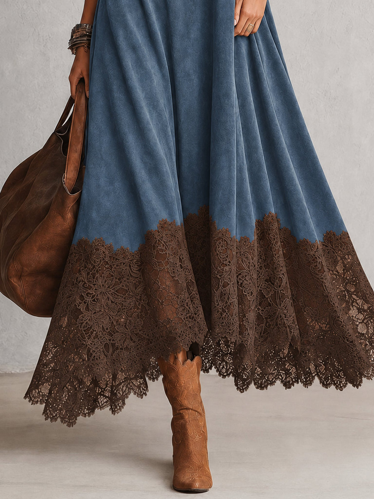 PETRA - ROBE LONGUE EFFET DAIM OURLET DENTELLE
