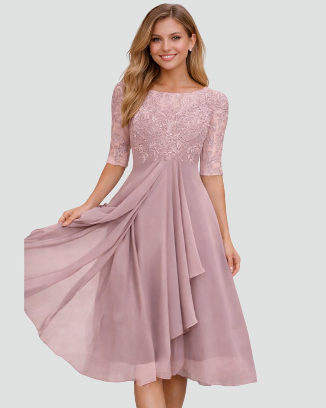 DORETHA - ROBE MI-LONGUE DENTELLE ET TULLE