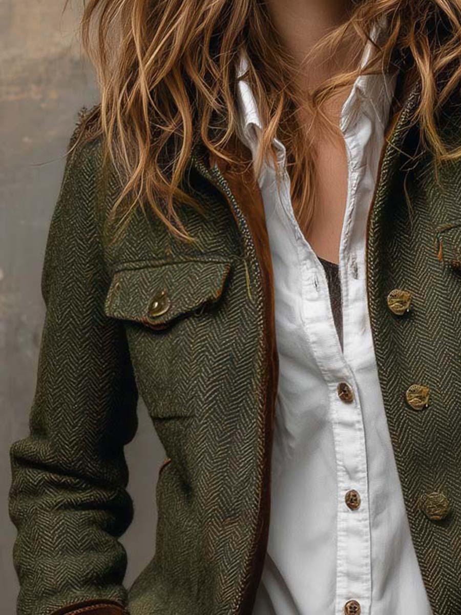 Olivia | Blazer vintage à chevrons avec bordures contrastées