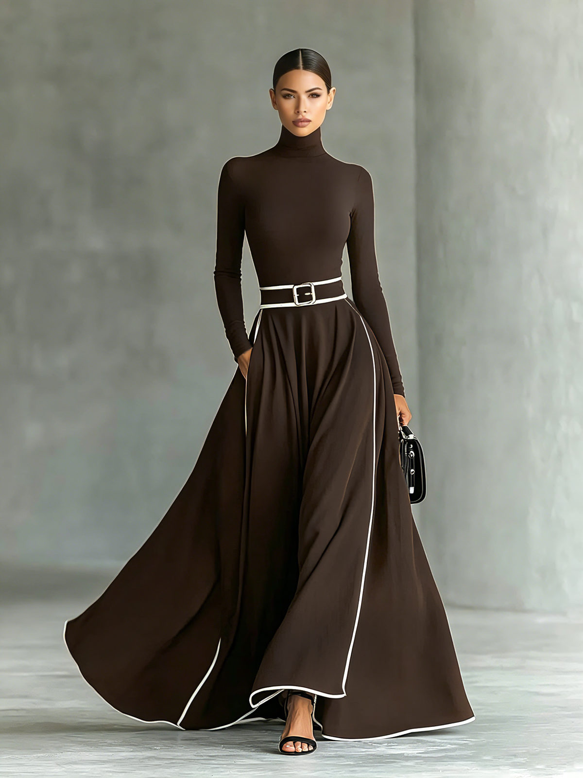 GINA - ROBE MAXI NOIRE COL MONTANT