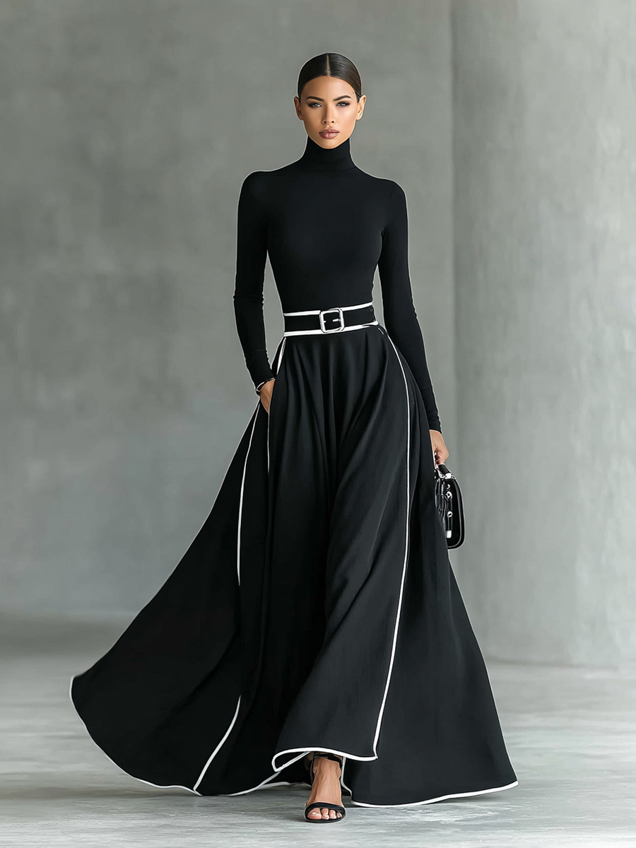 GINA - ROBE MAXI NOIRE COL MONTANT
