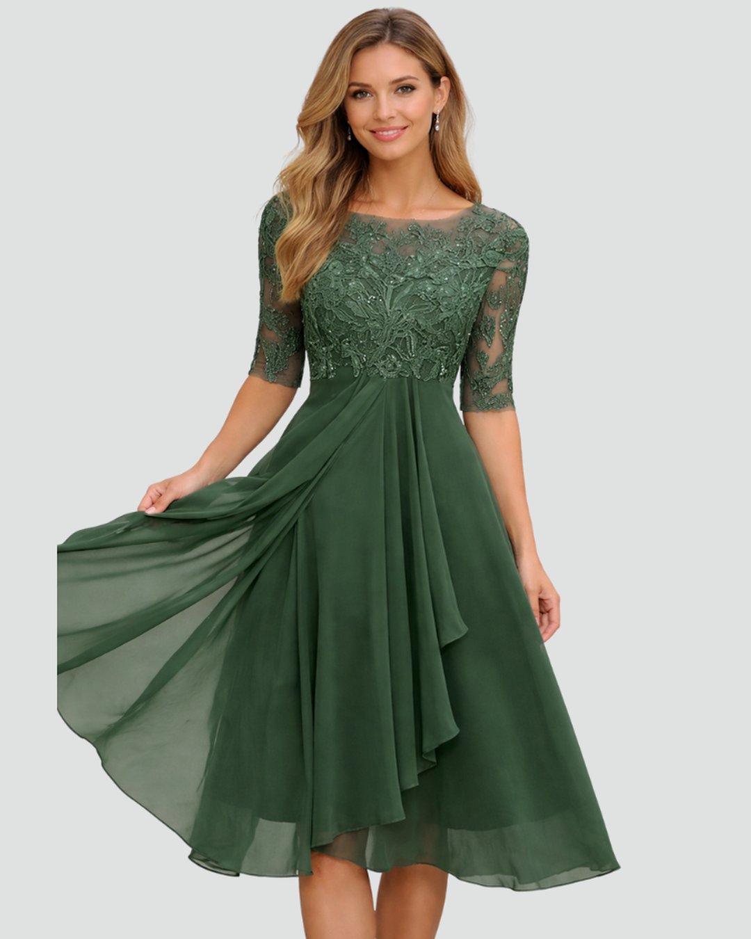 DORETHA - ROBE MI-LONGUE DENTELLE ET TULLE