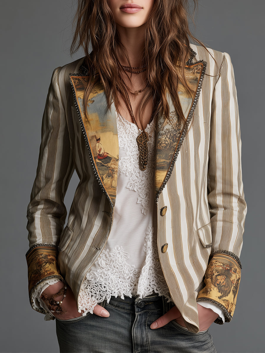 SUSANA - BLAZER BOHÈME RAYÉ À COL IMPRIMÉ
