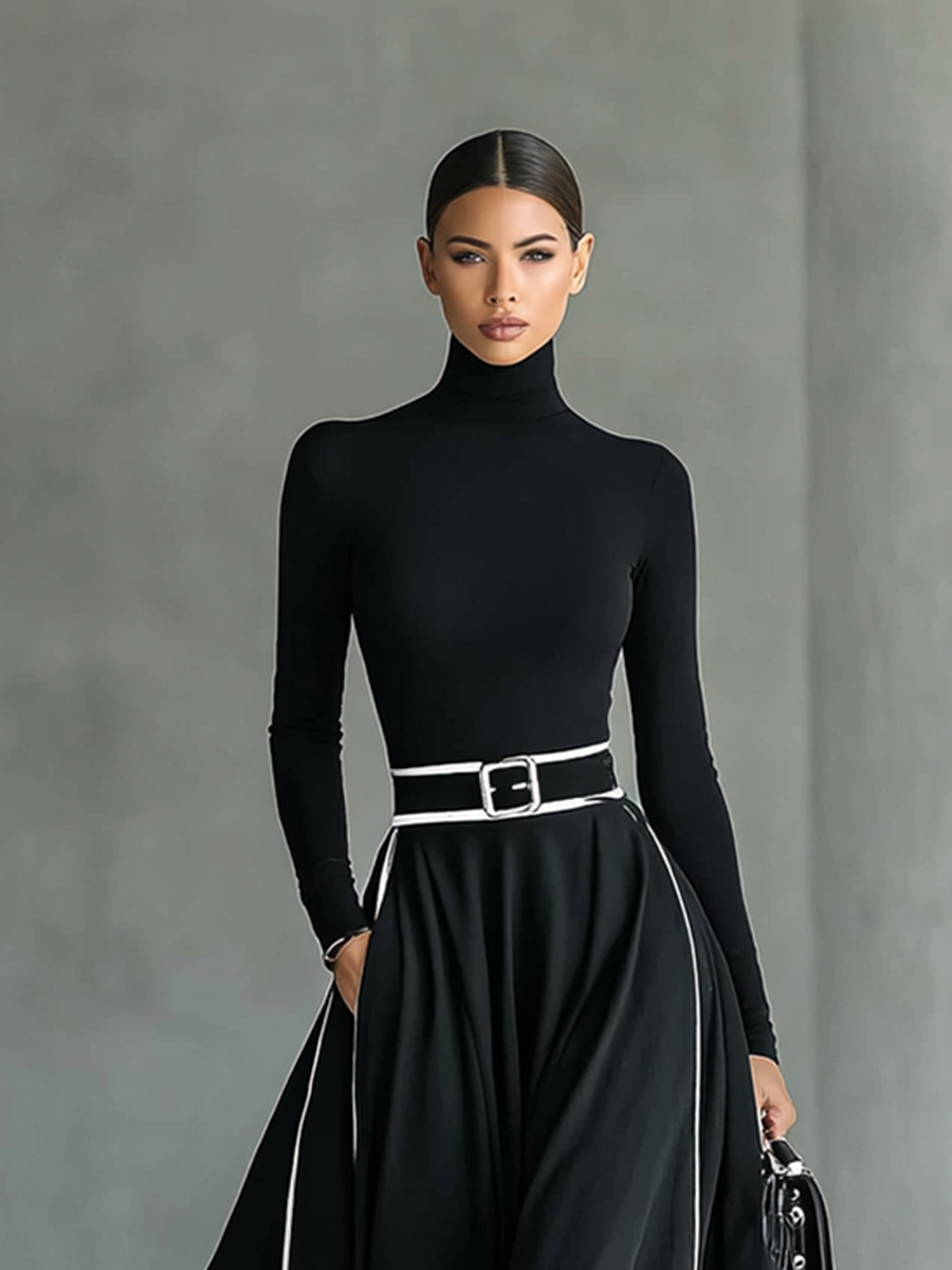 GINA - ROBE MAXI NOIRE COL MONTANT