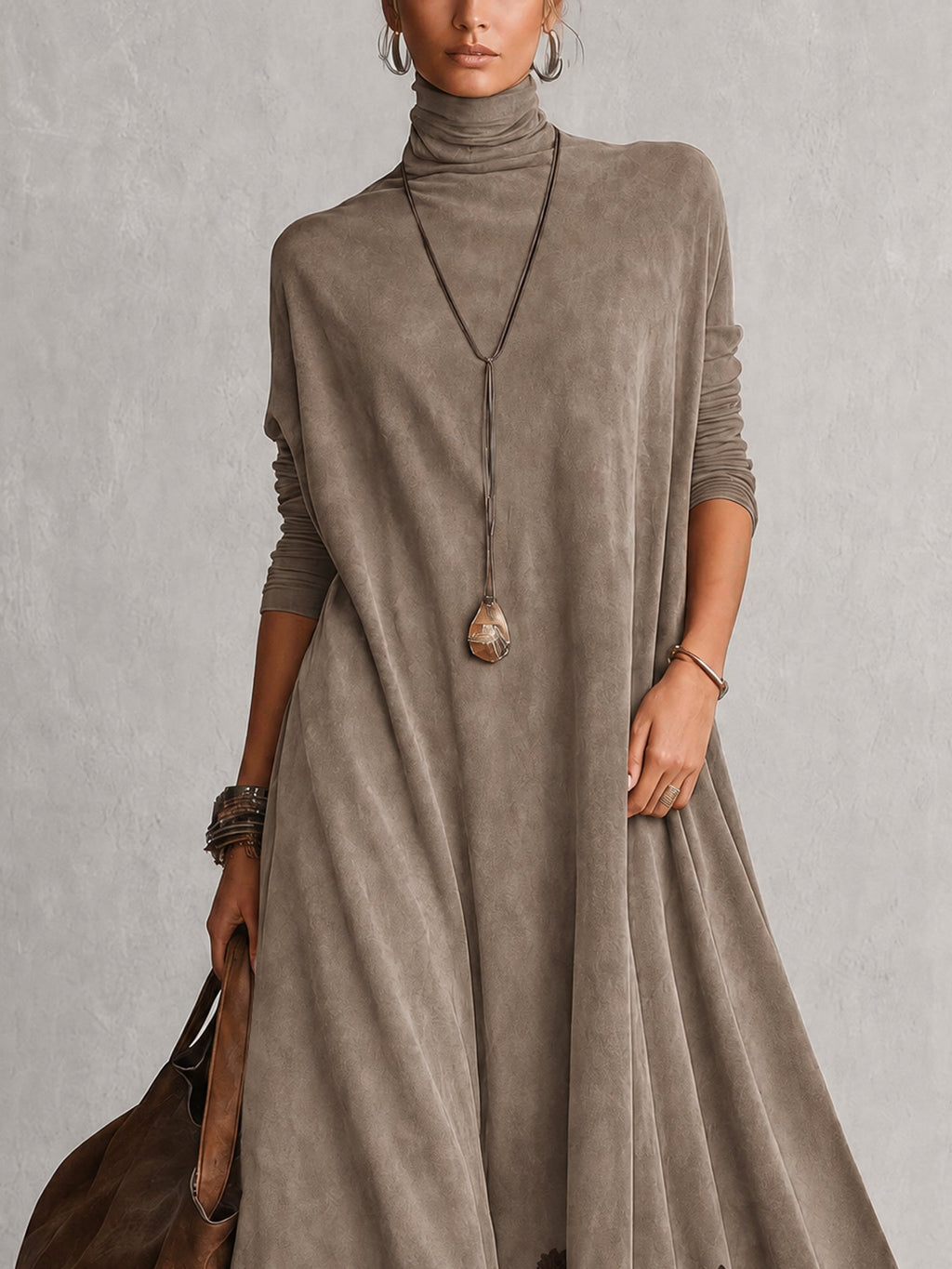 PORZIA - ROBE LONGUE EFFET DAIM OURLET DENTELLE