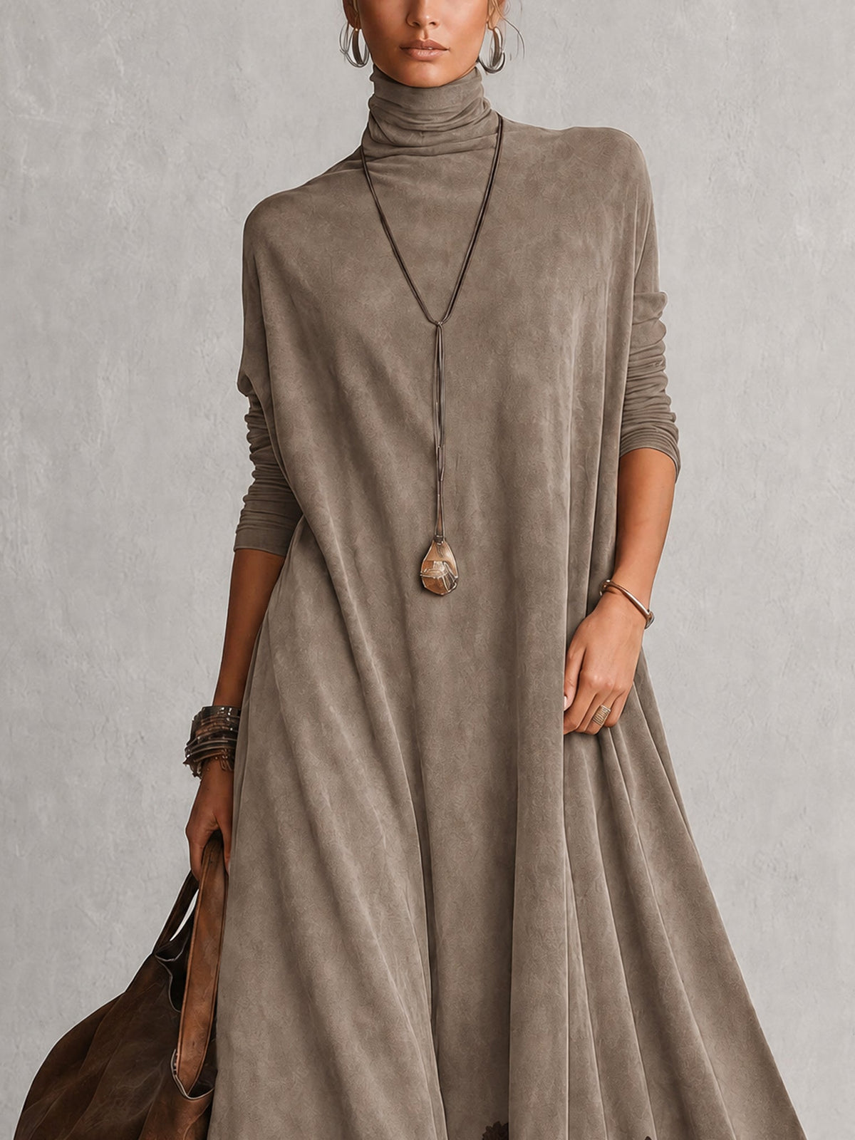 PORZIA - ROBE LONGUE EFFET DAIM OURLET DENTELLE