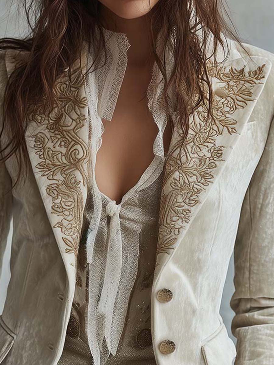CONSTANZA - BLAZER DE TAILLEUR BRODÉ IVOIRE