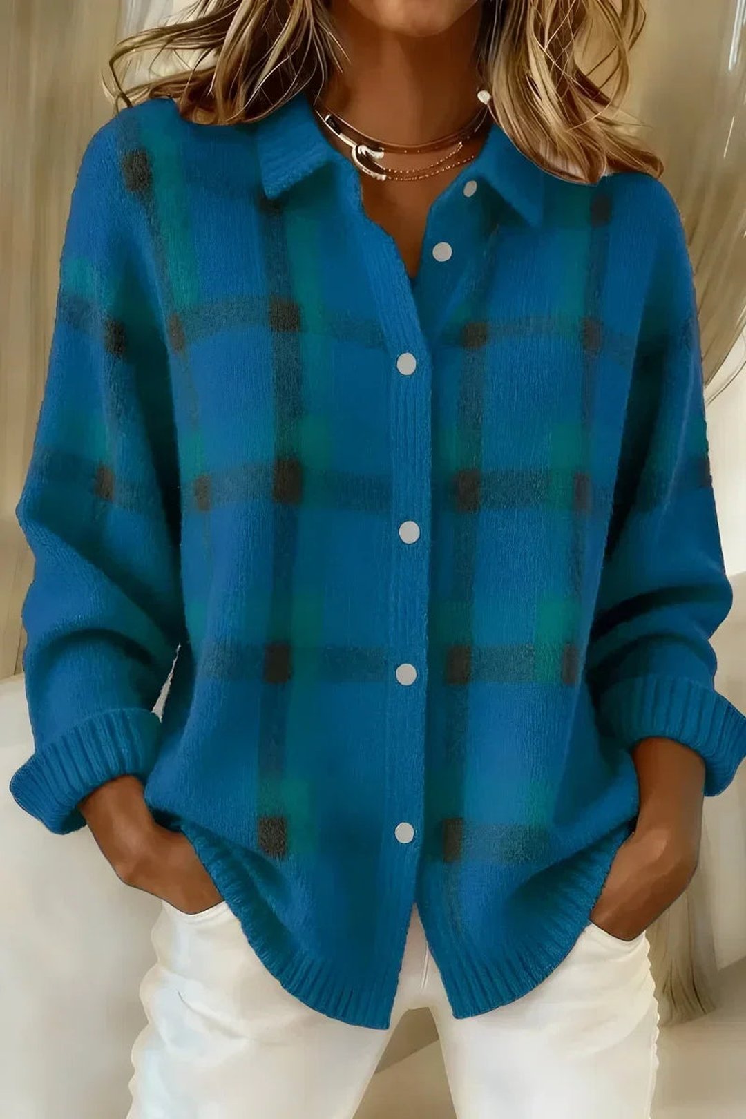 DESSIE - CARDIGAN MAILLE BROSSÉE CARREAUX