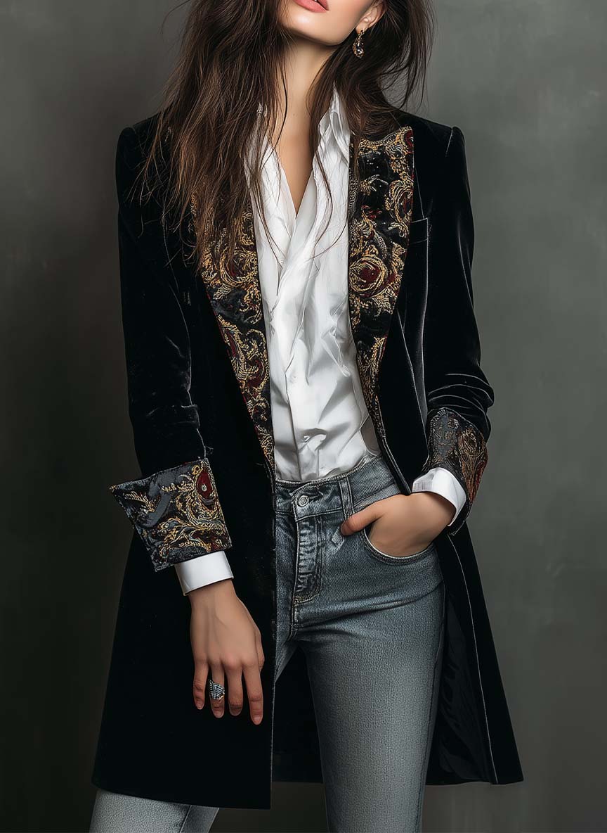 LEONOR - BLAZER CINTRÉ À IMPRIMÉ BAROQUE NOIR