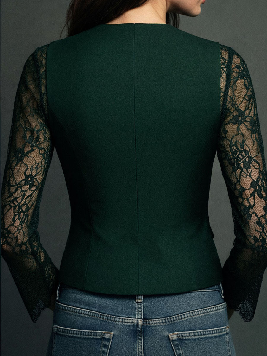 VITTORIA - BLAZER NOIR MANCHES SEMI-TRANSPARENTES
