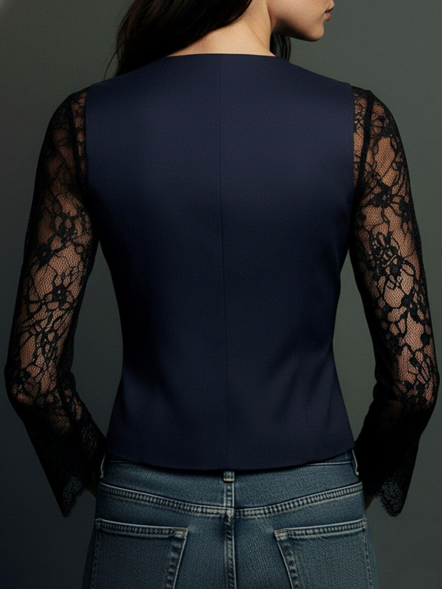 VITTORIA - BLAZER NOIR MANCHES SEMI-TRANSPARENTES