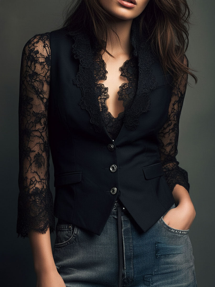 VITTORIA - BLAZER NOIR MANCHES SEMI-TRANSPARENTES