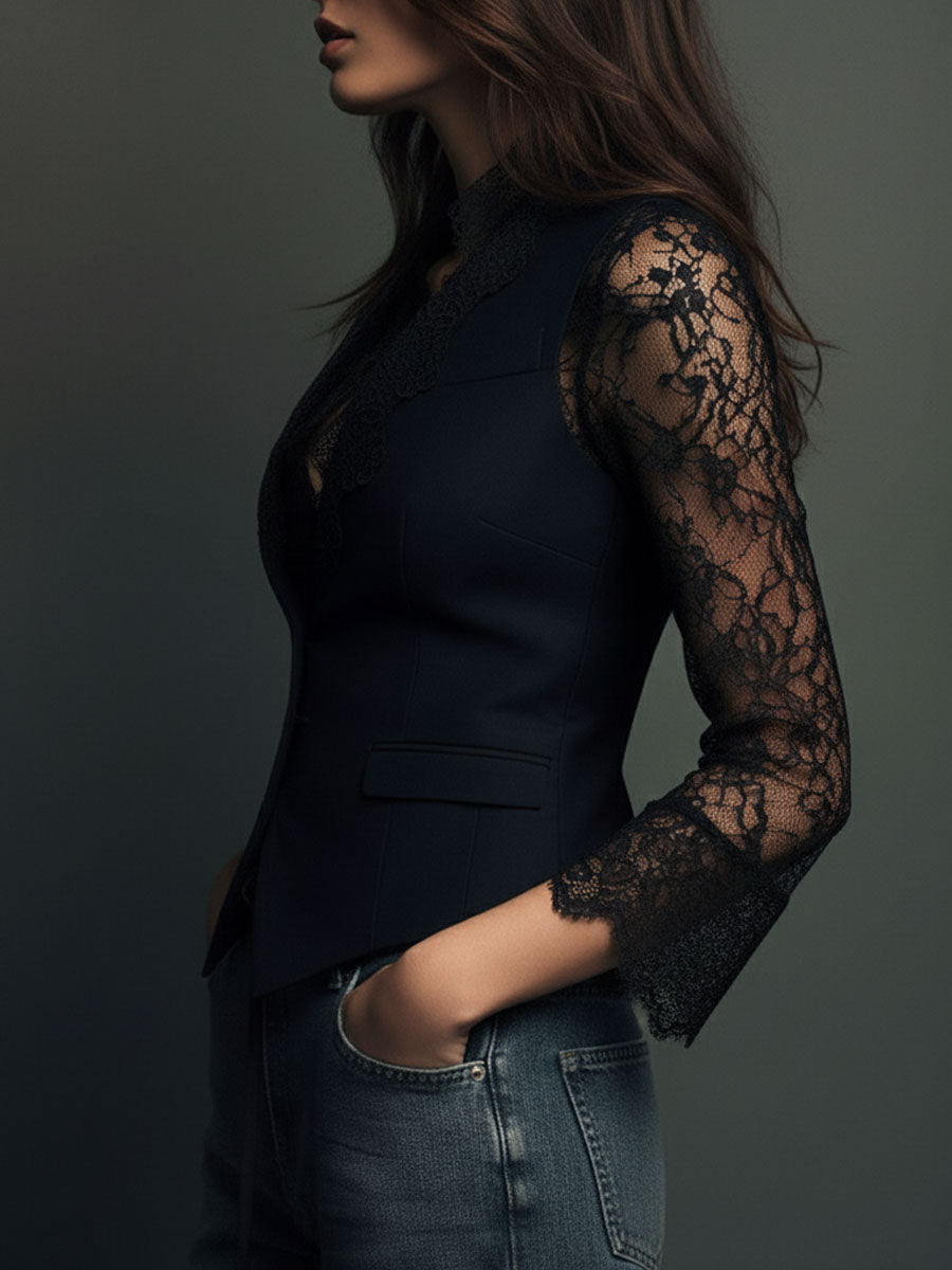 VITTORIA - BLAZER NOIR MANCHES SEMI-TRANSPARENTES