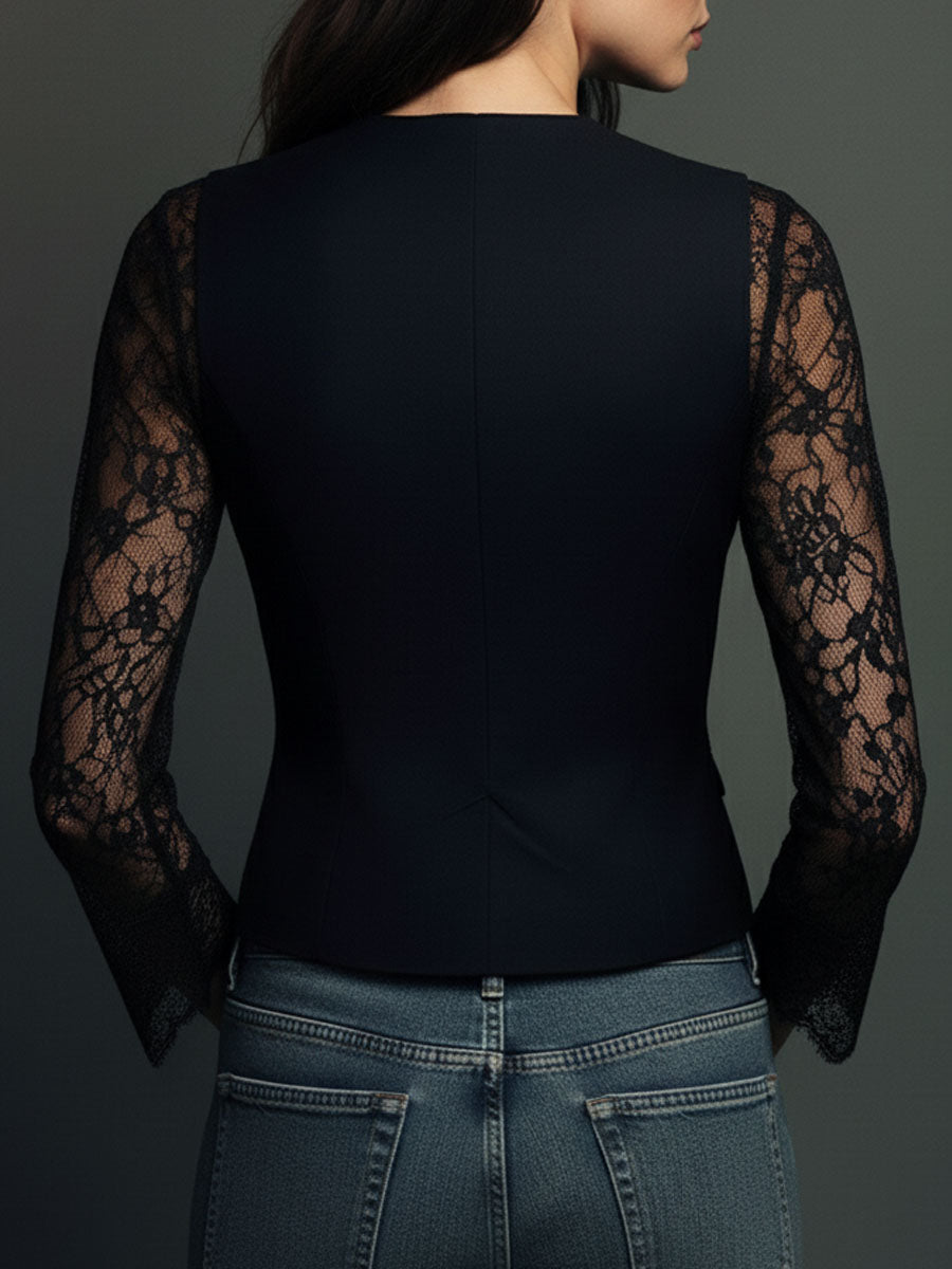 VITTORIA - BLAZER NOIR MANCHES SEMI-TRANSPARENTES