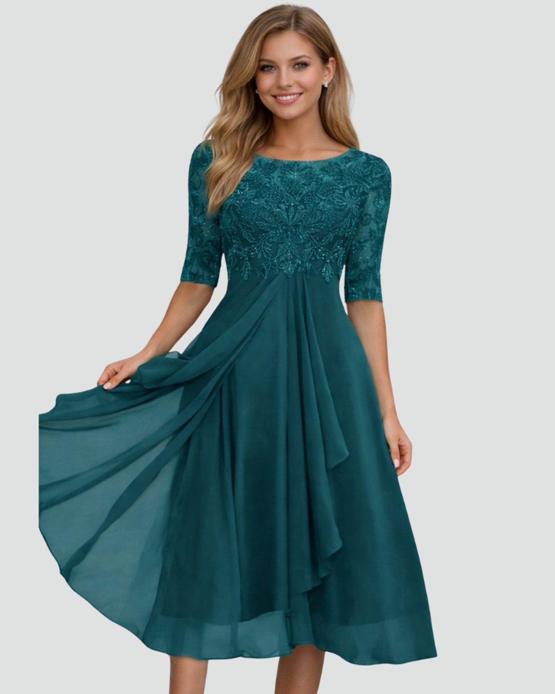 DORETHA - ROBE MI-LONGUE DENTELLE ET TULLE