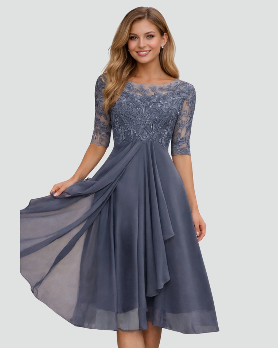 DORETHA - ROBE MI-LONGUE DENTELLE ET TULLE