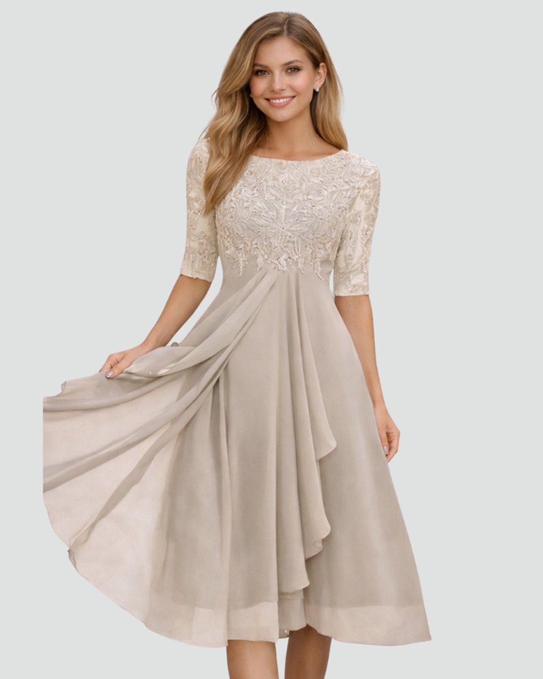 DORETHA - ROBE MI-LONGUE DENTELLE ET TULLE