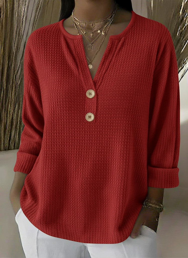LUCIA - T-SHIRT HENLEY GAUFRÉ À BOUTONS