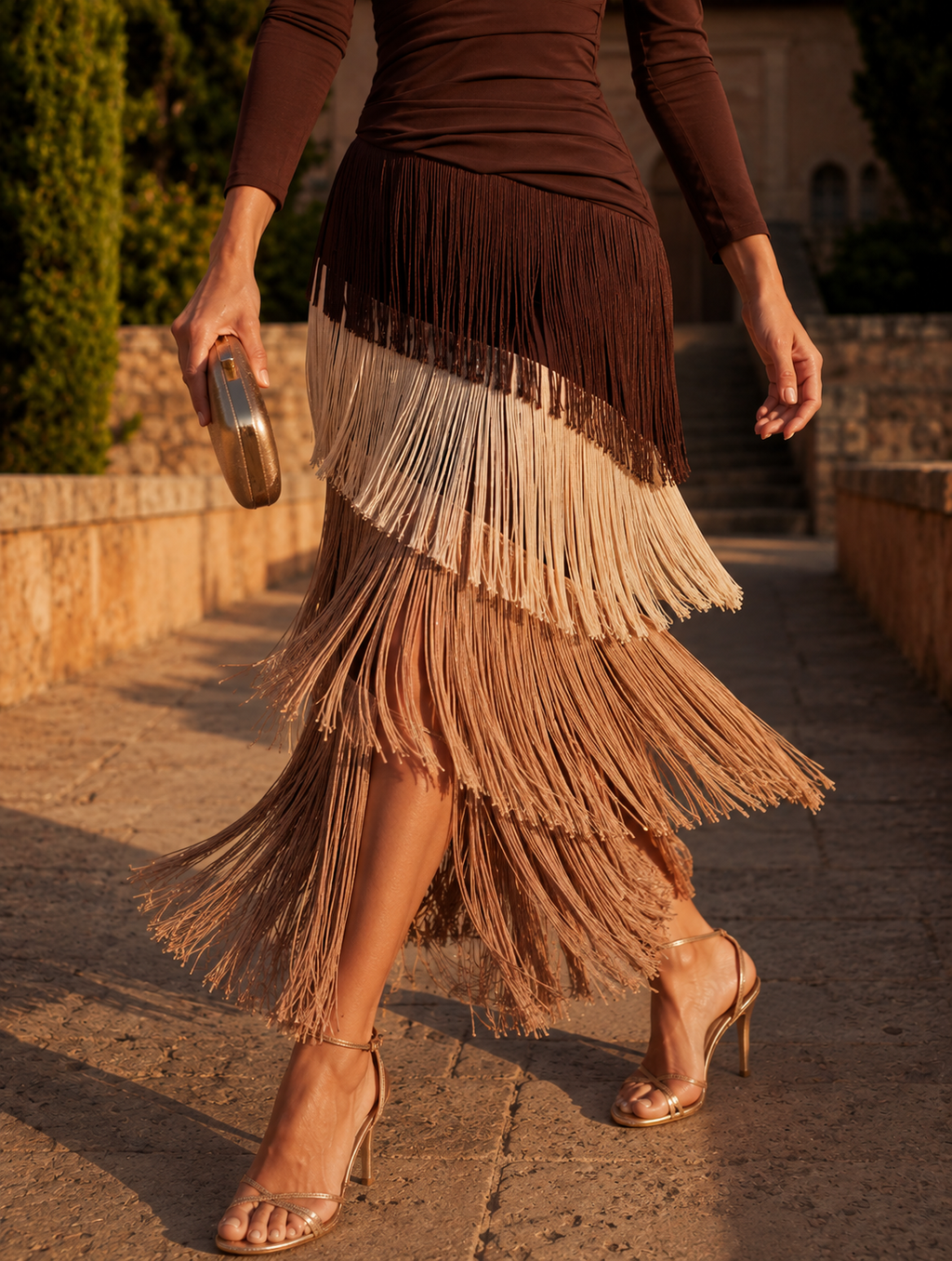 LUCIE - ROBE MIDI À FRANGES