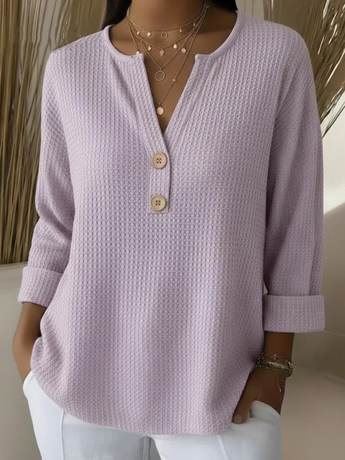 LUCIA - T-SHIRT HENLEY GAUFRÉ À BOUTONS