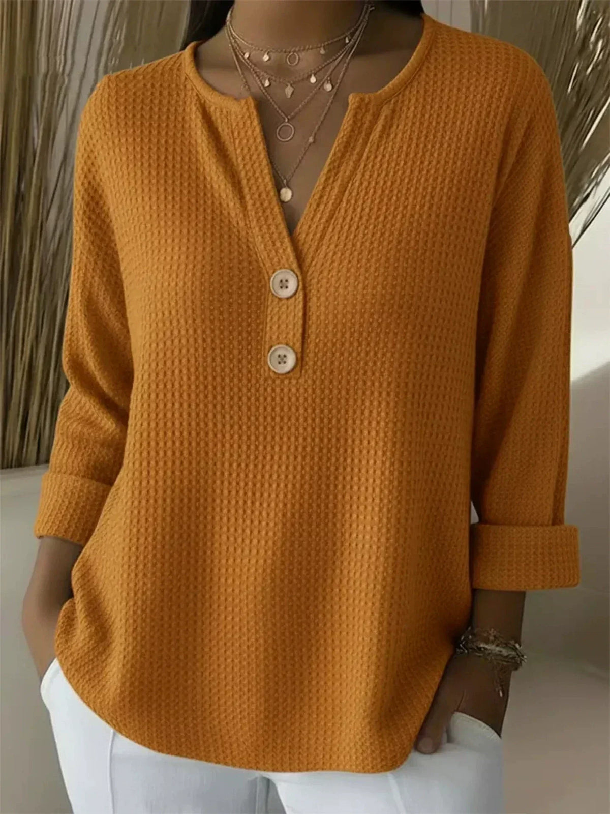 LUCIA - T-SHIRT HENLEY GAUFRÉ À BOUTONS