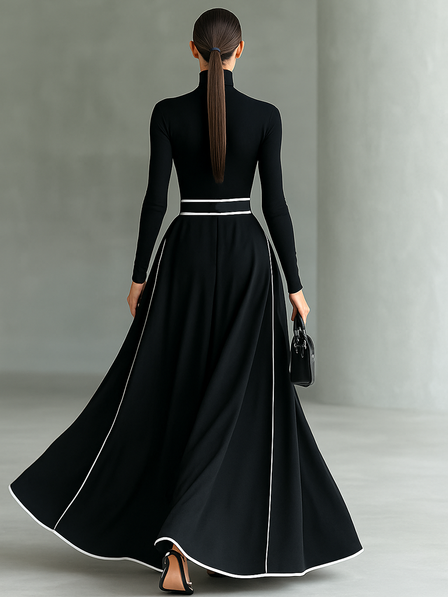GINA - ROBE MAXI NOIRE COL MONTANT