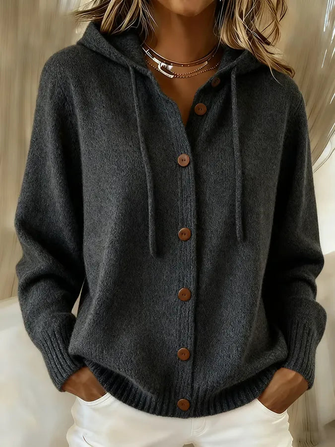 BETTINA - CARDIGAN À CAPUCHE BOUTONNÉ