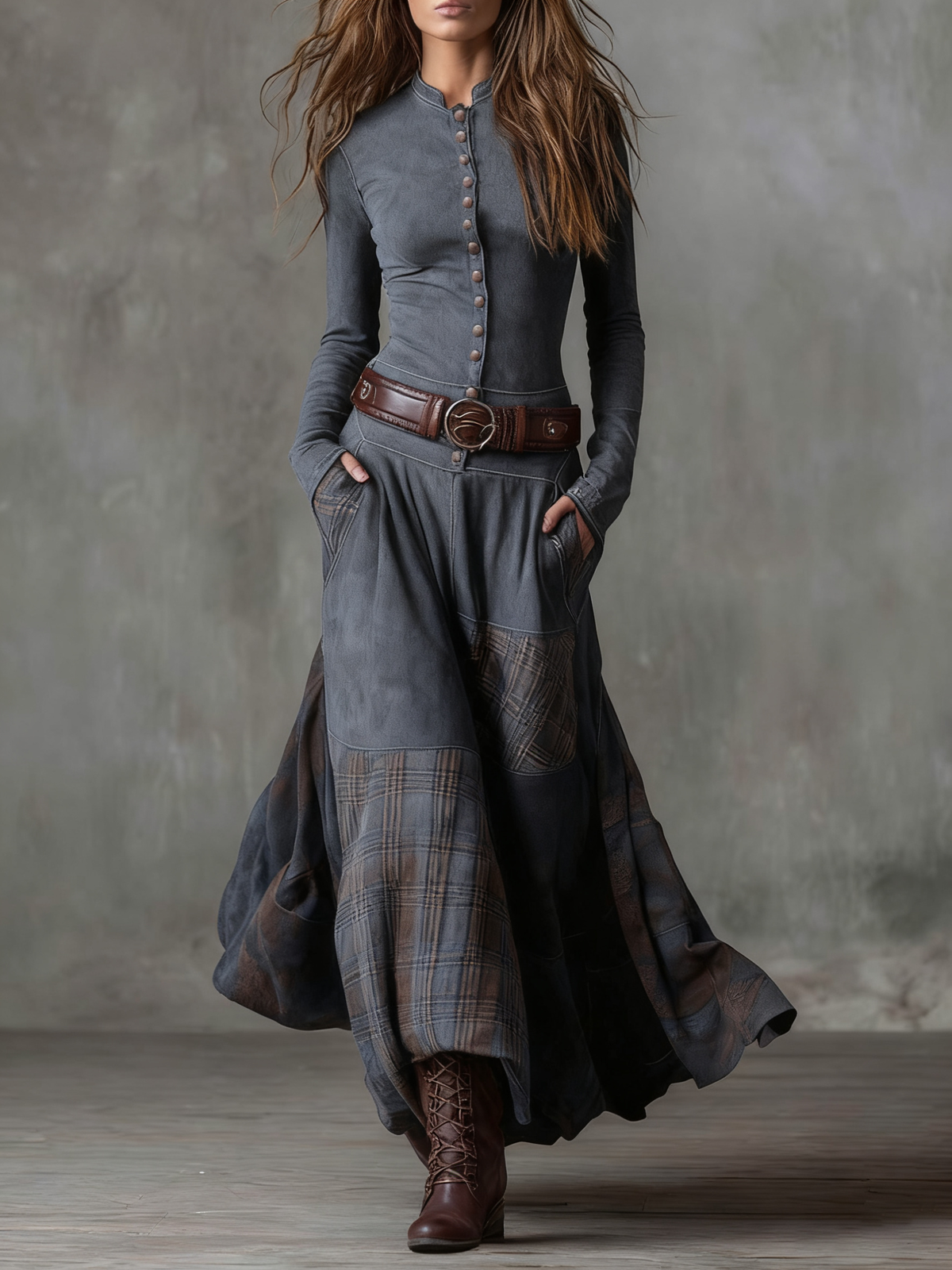 LIVIA - ROBE MAXI EN DAIM AVEC CEINTURE