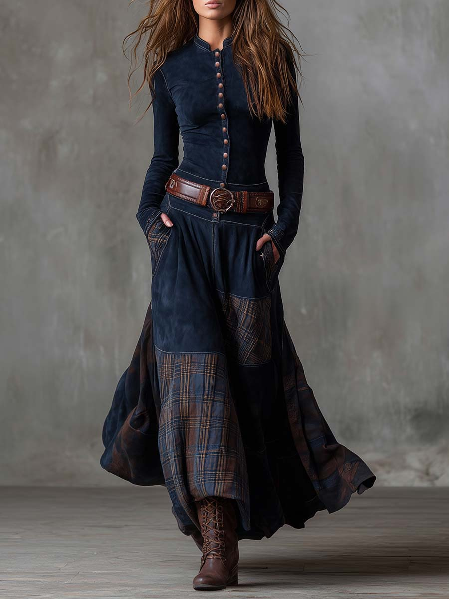 LIVIA - ROBE MAXI EN DAIM AVEC CEINTURE