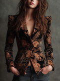 BERTA - BLAZER TAILLEUR À IMPRIMÉ FLORAL NOIR ET BRONZE