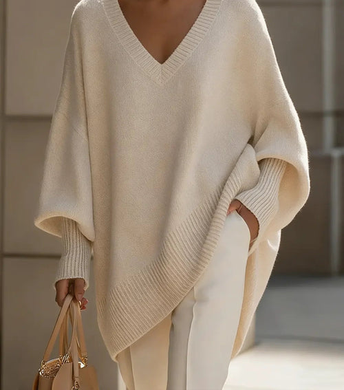 ADELINE - Pull oversize col en V - Blanc