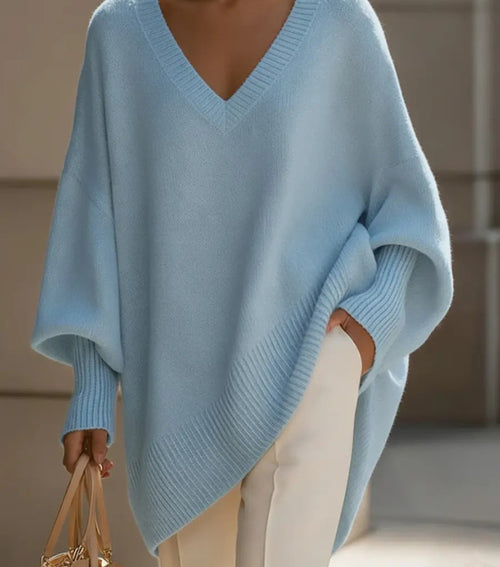 ADELINE - Pull oversize col en V - Bleu